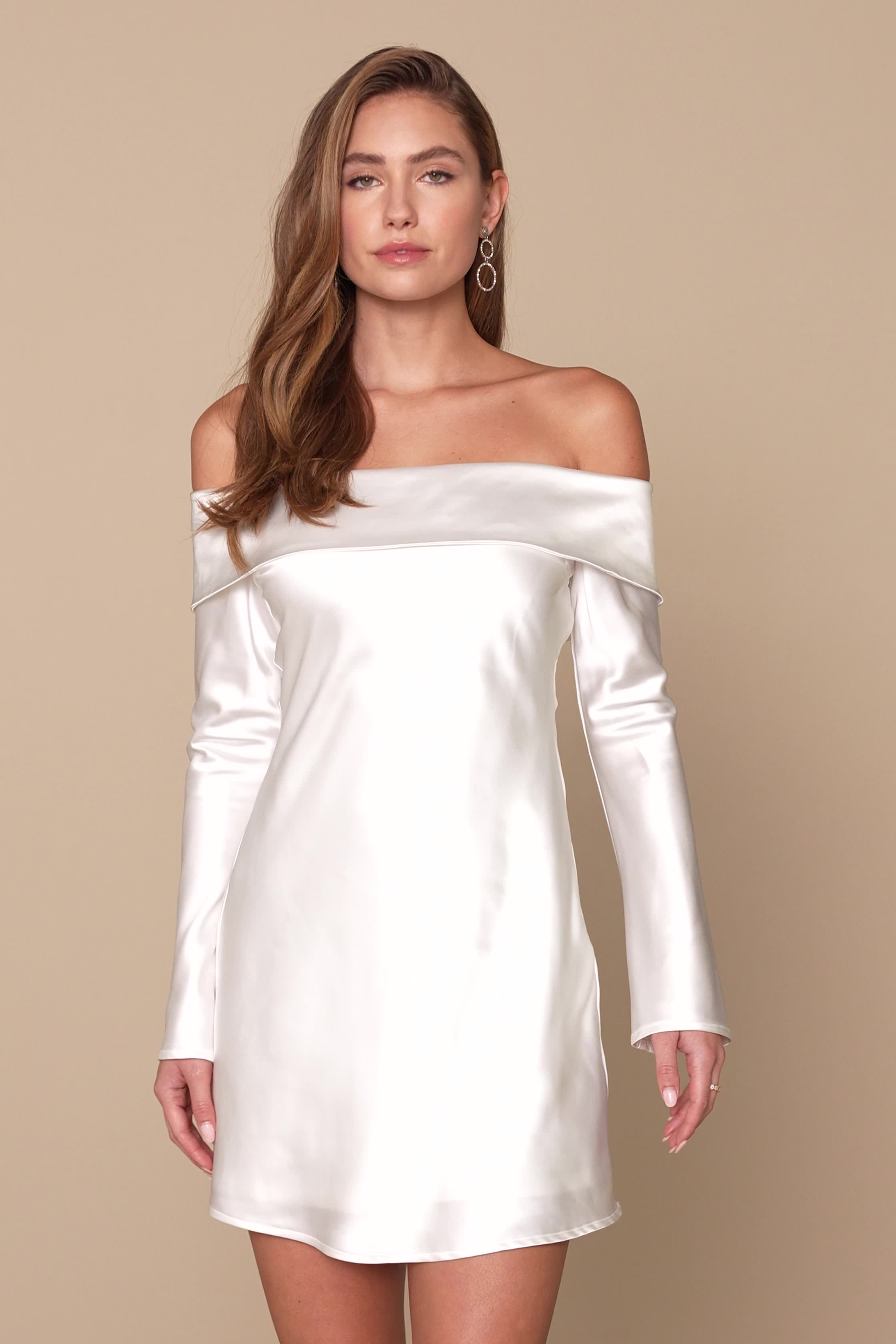 Brown Mini Dress - Satin Mini Dress - Foldover OTS Dress - Lulus