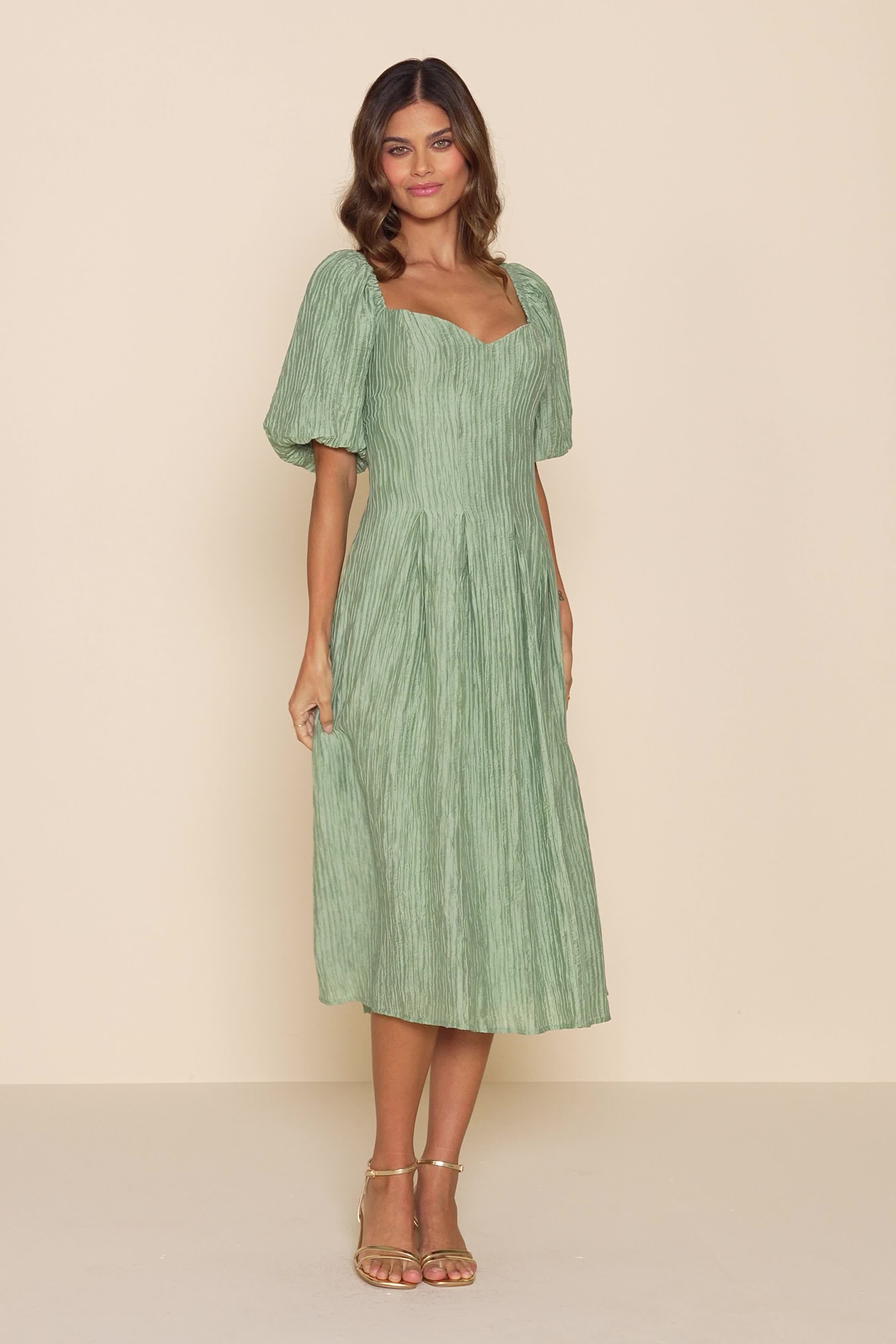 White Textured Dress - Puff Sleeve Midi Dress - Pleated Dress - Lulus White Textured Dress - Puff Sleeve Midi Dress - Pleated Dress - Lulus