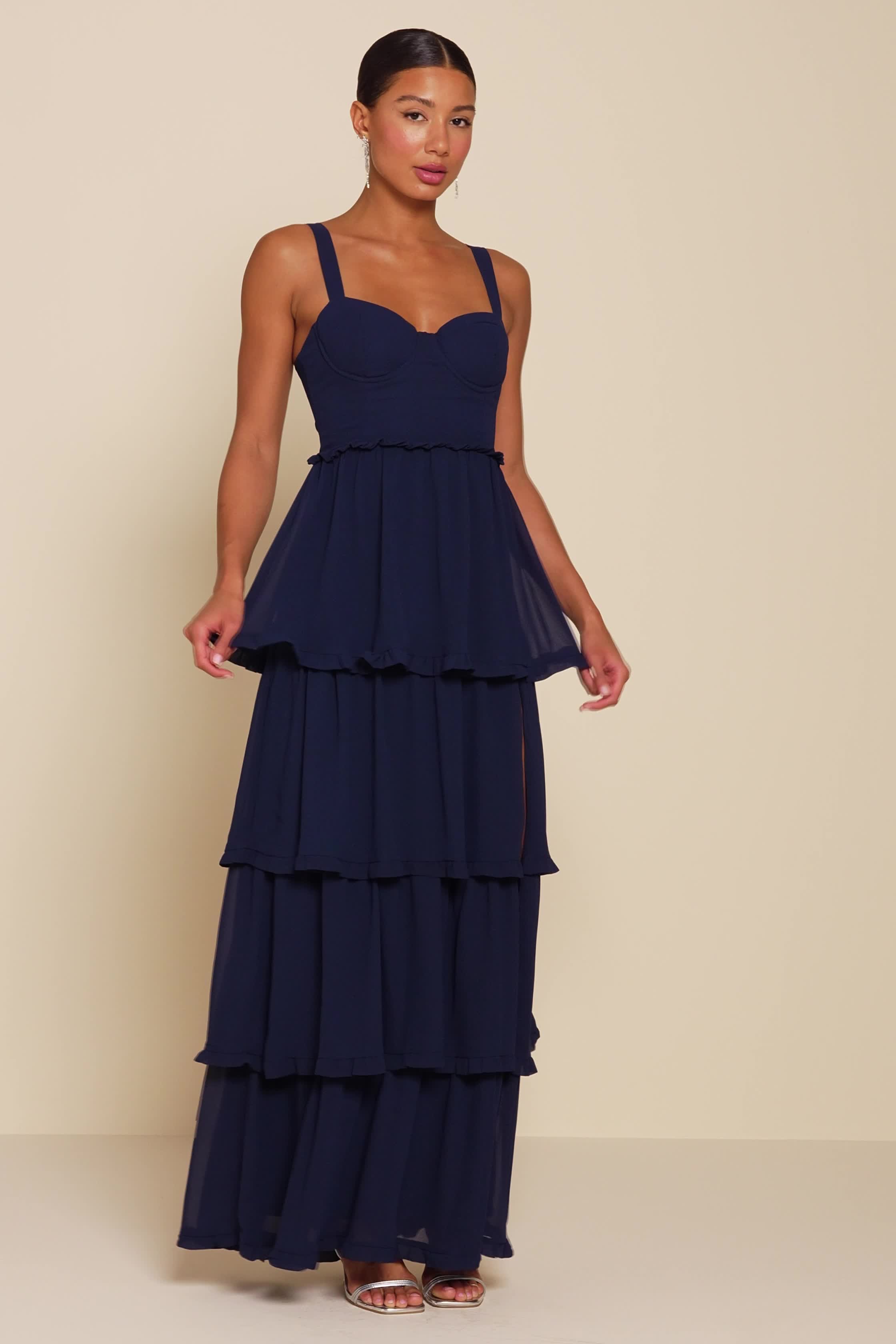Navy Blue Bustier Lace-Up Maxi Dress | Womens | Small (Available in M, L) | 100% Polyester | Lulus | Holiday Dresses | Prom Navy Blue Bustier Lace-Up Maxi Dress | Womens | Small (Available in M, L) | 100% Polyester | Lulus | Holiday Dresses | Prom