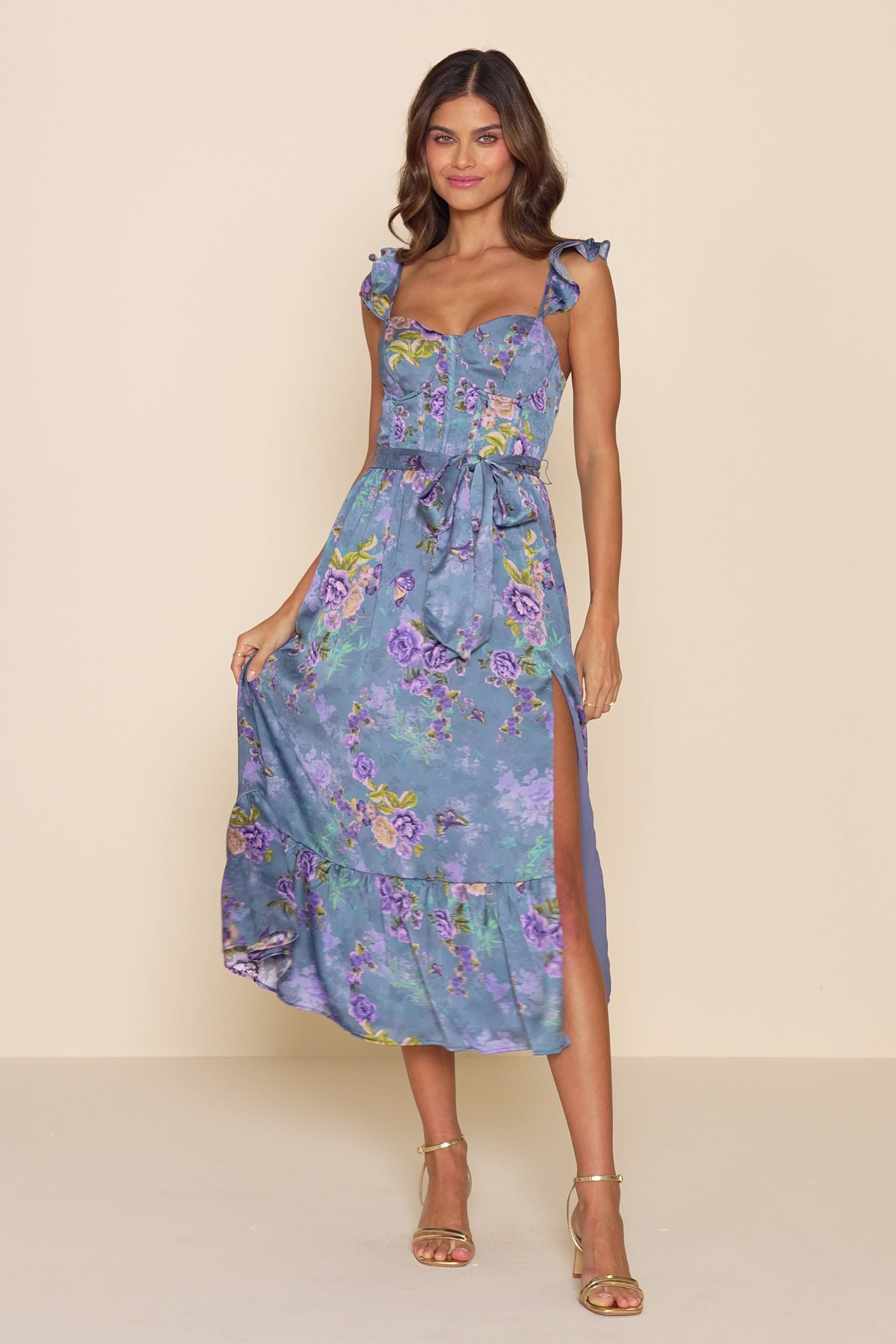 blue long floral dress Maxi Dress Blue Floral Long Dress Charms Maxi Dress Size 4