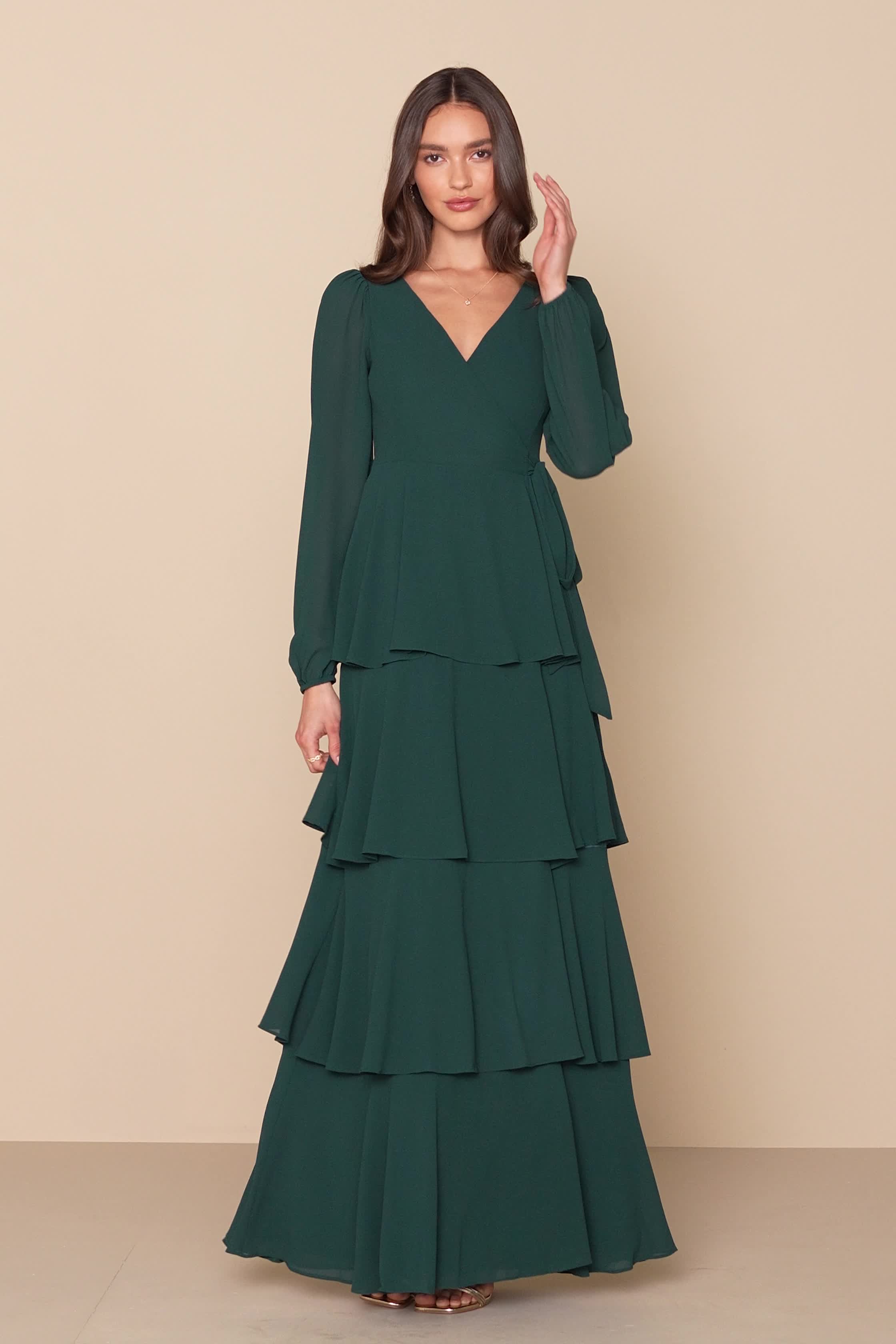 Emerald Tiered Maxi Dress - Wrap Maxi Dress - Long Sleeve Dress - Lulus Emerald Tiered Maxi Dress - Wrap Maxi Dress - Long Sleeve Dress - Lulus