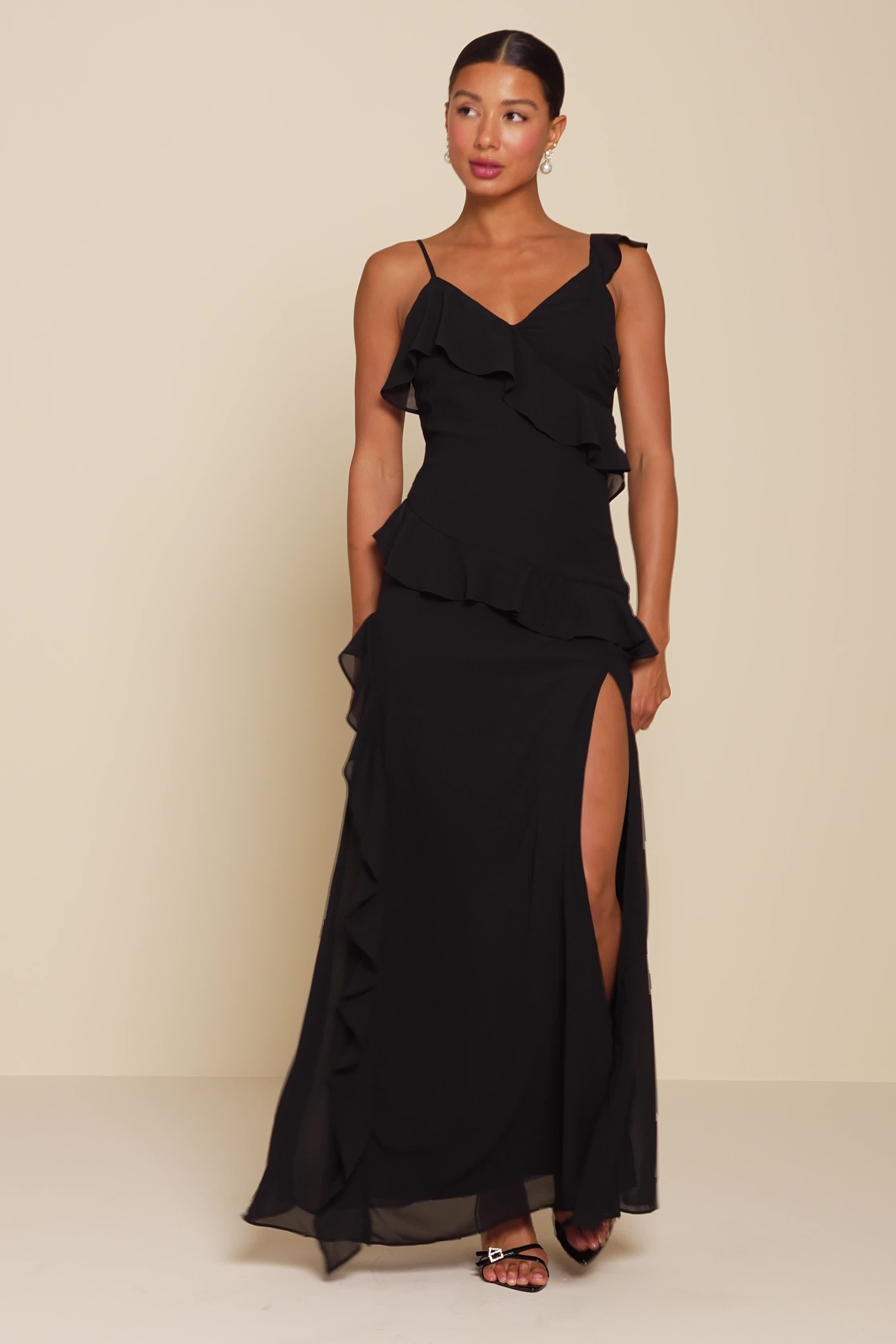 black chiffon ruffle maxi dress YOURS Plus Size Black Chiffon Ruffle Maxi Dress
