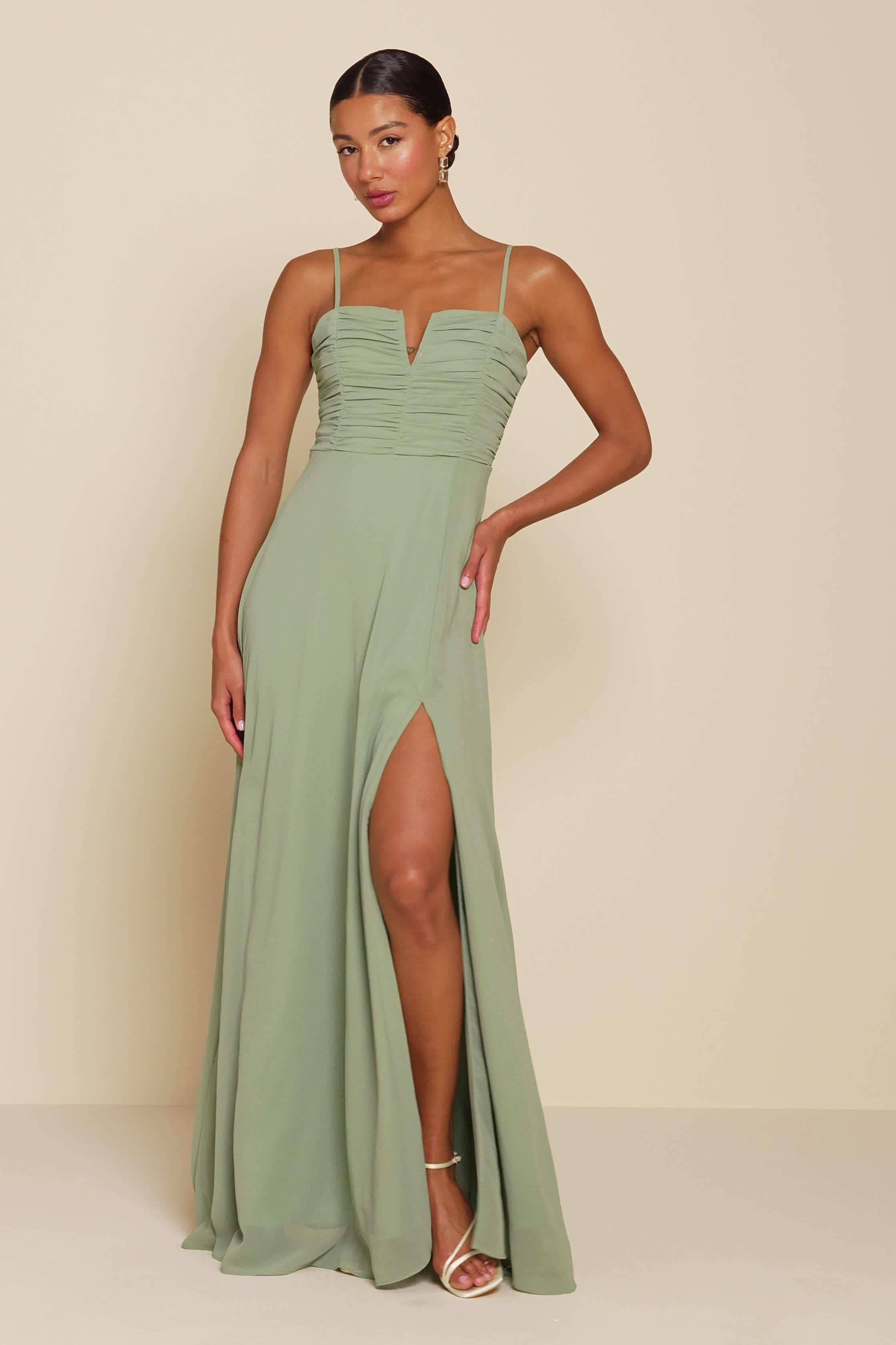 Sage Brush Maxi Dress - Green A-line Dress - Notched Maxi Dress - Lulus Sage Brush Maxi Dress - Green A-line Dress - Notched Maxi Dress - Lulus