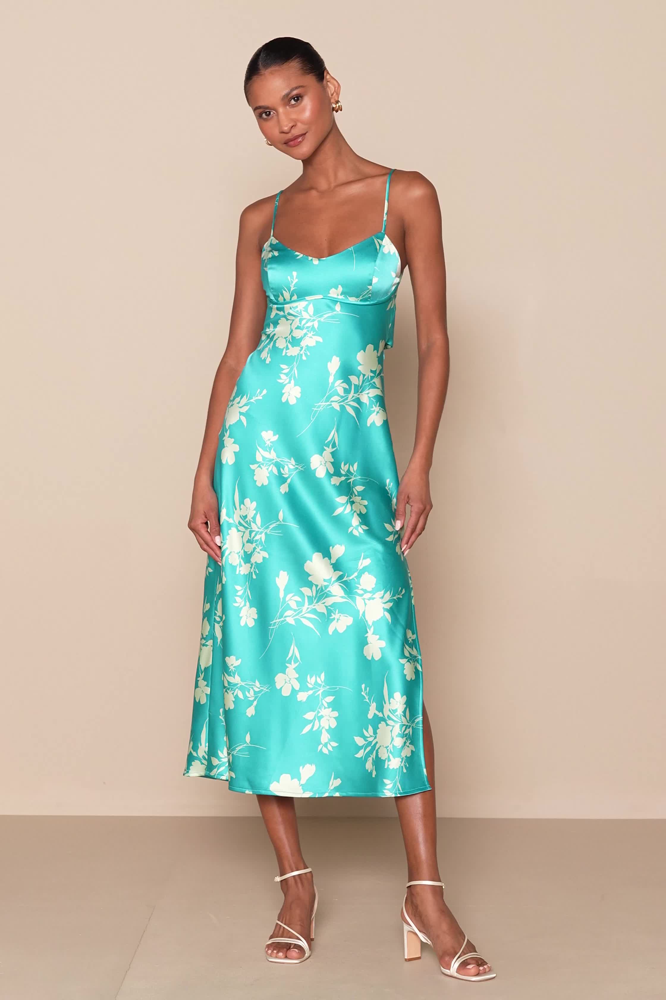Pink Floral Midi Dress - Satin Midi Dress - Pink Tie-Back Dress - Lulus