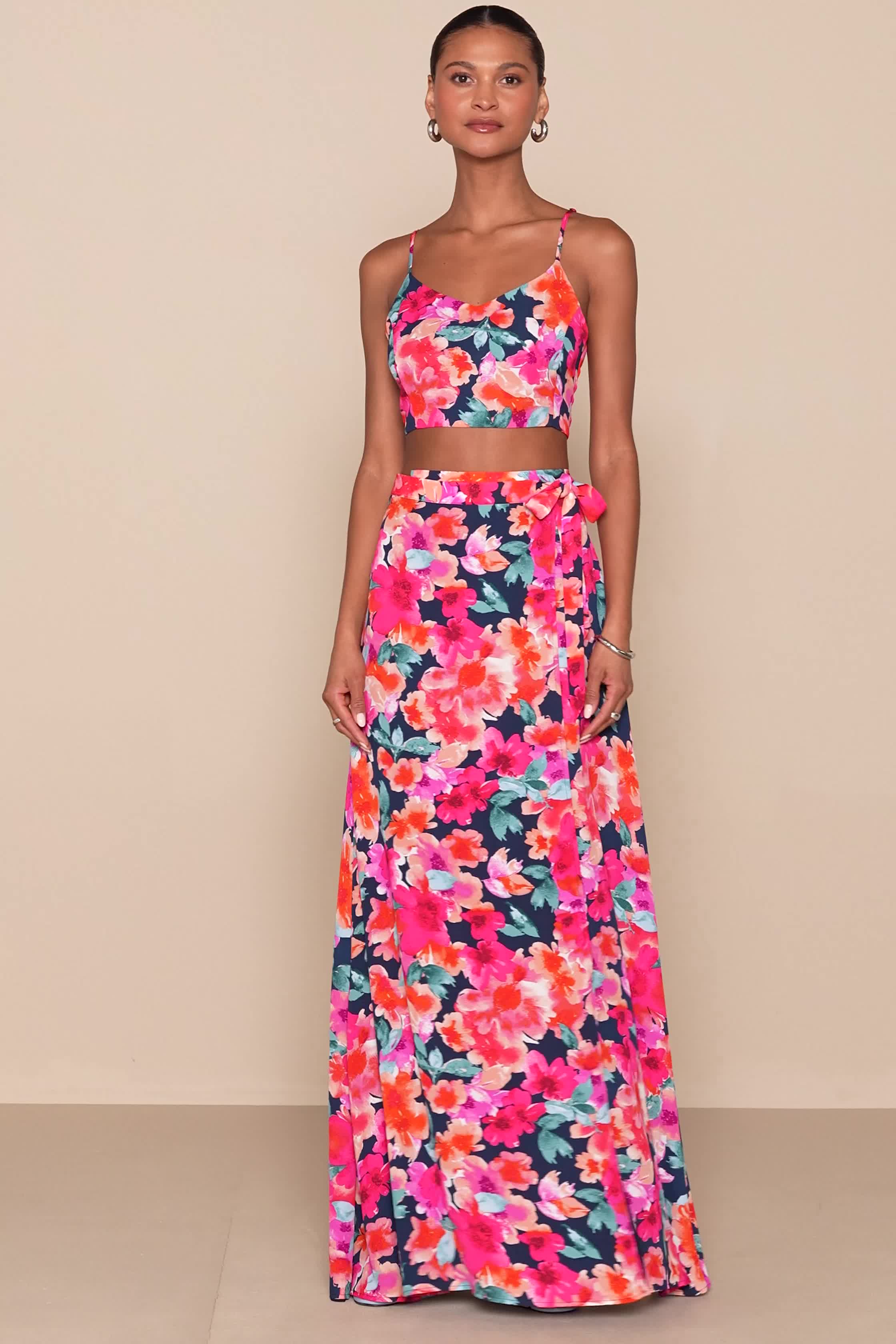 lulus two piece maxi dress Two Piece Gown - Navy Blue Floral 2-Pc - Floral 2-Pc Maxi Set