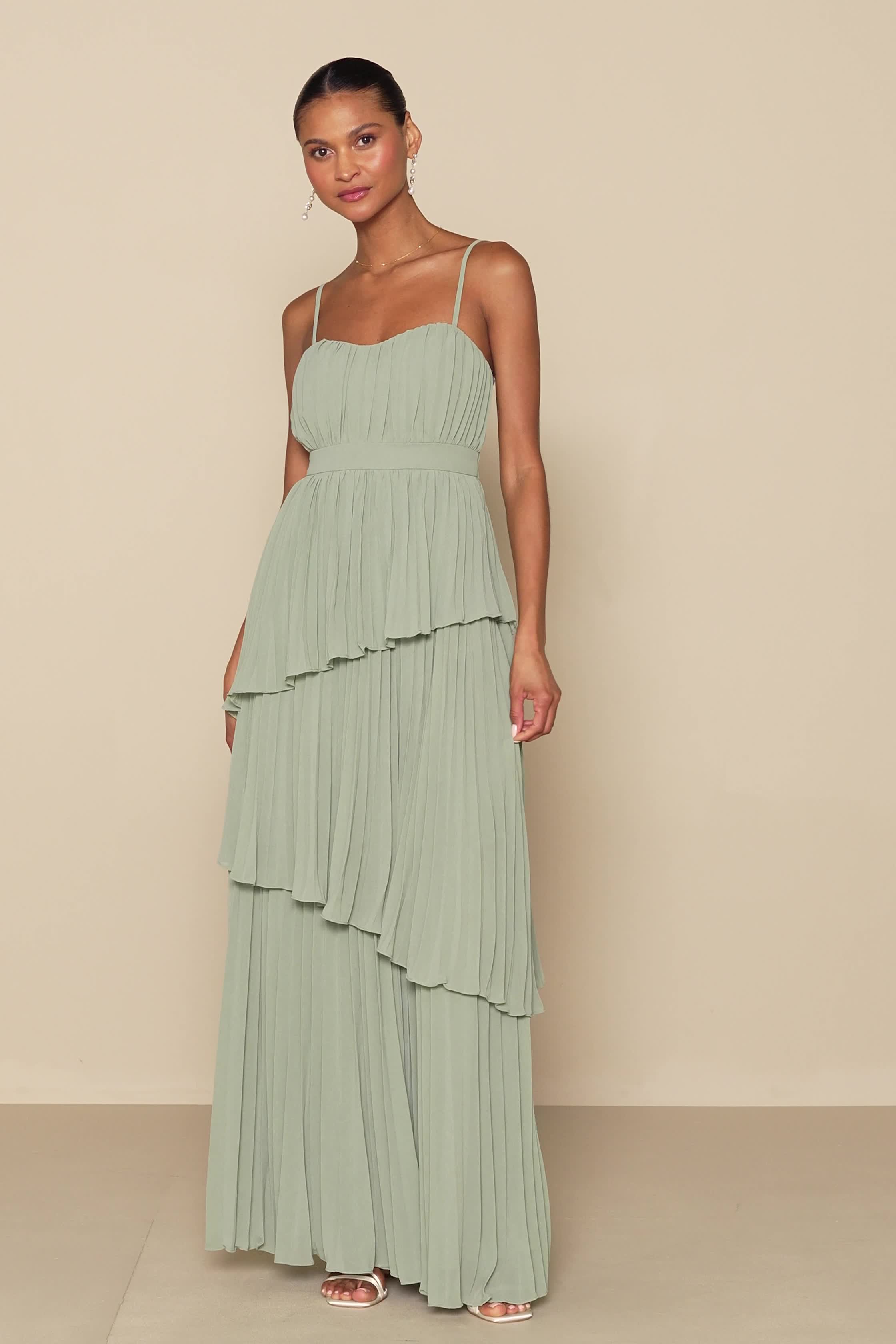 Emerald Maxi Dress - Pleated Dress - Asymmetrical Tiered Dress - Lulus
