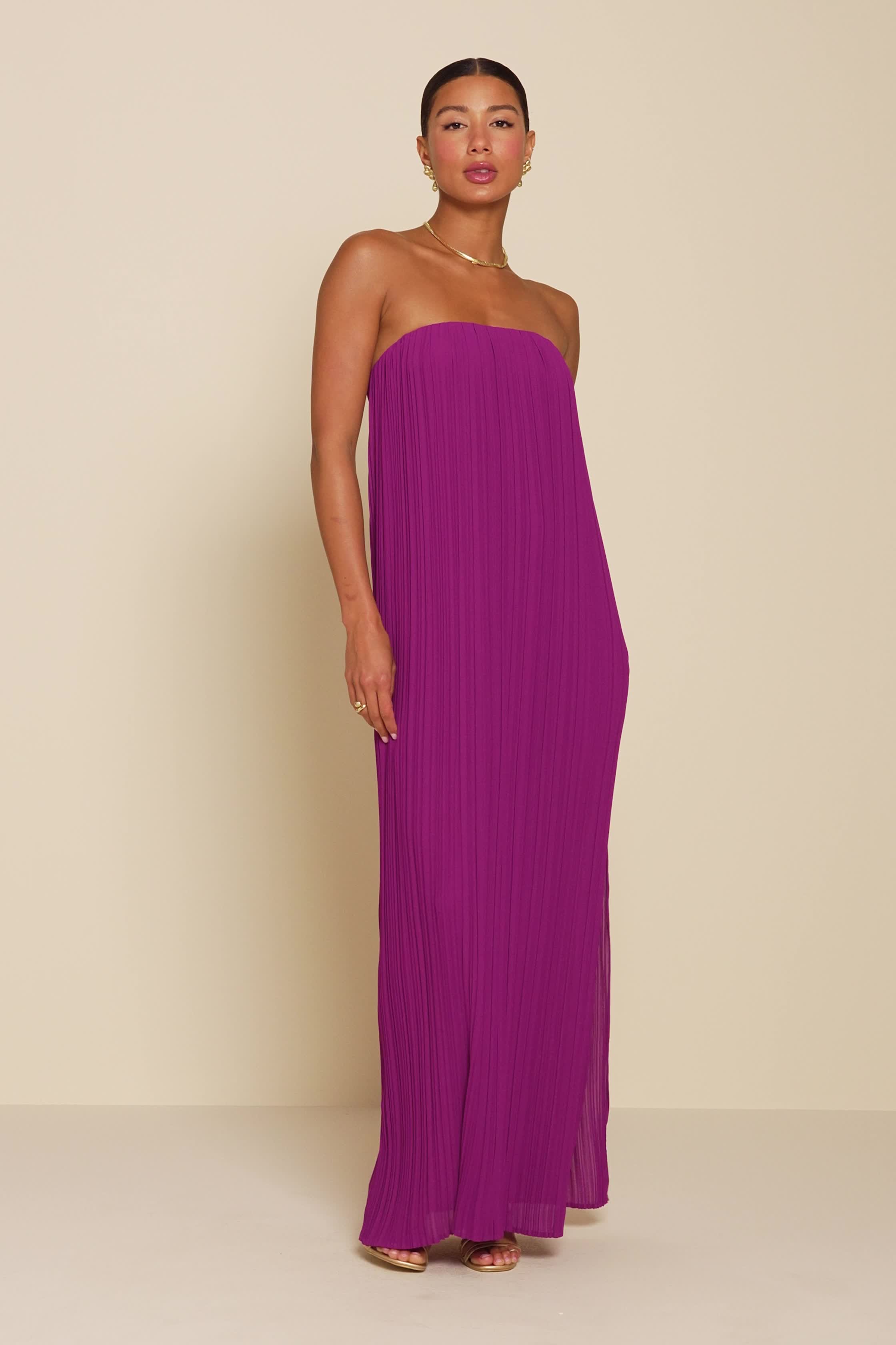 Green Maxi Dress - Pleated Chiffon Dress - Strapless Maxi Dress