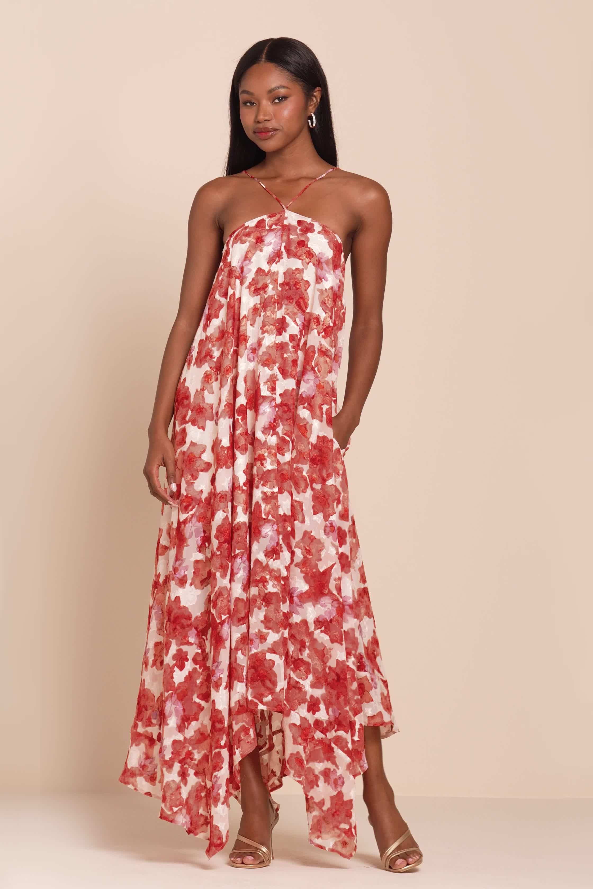 Green Multi Floral Dress - Backless Halter Dress - Floral Dress