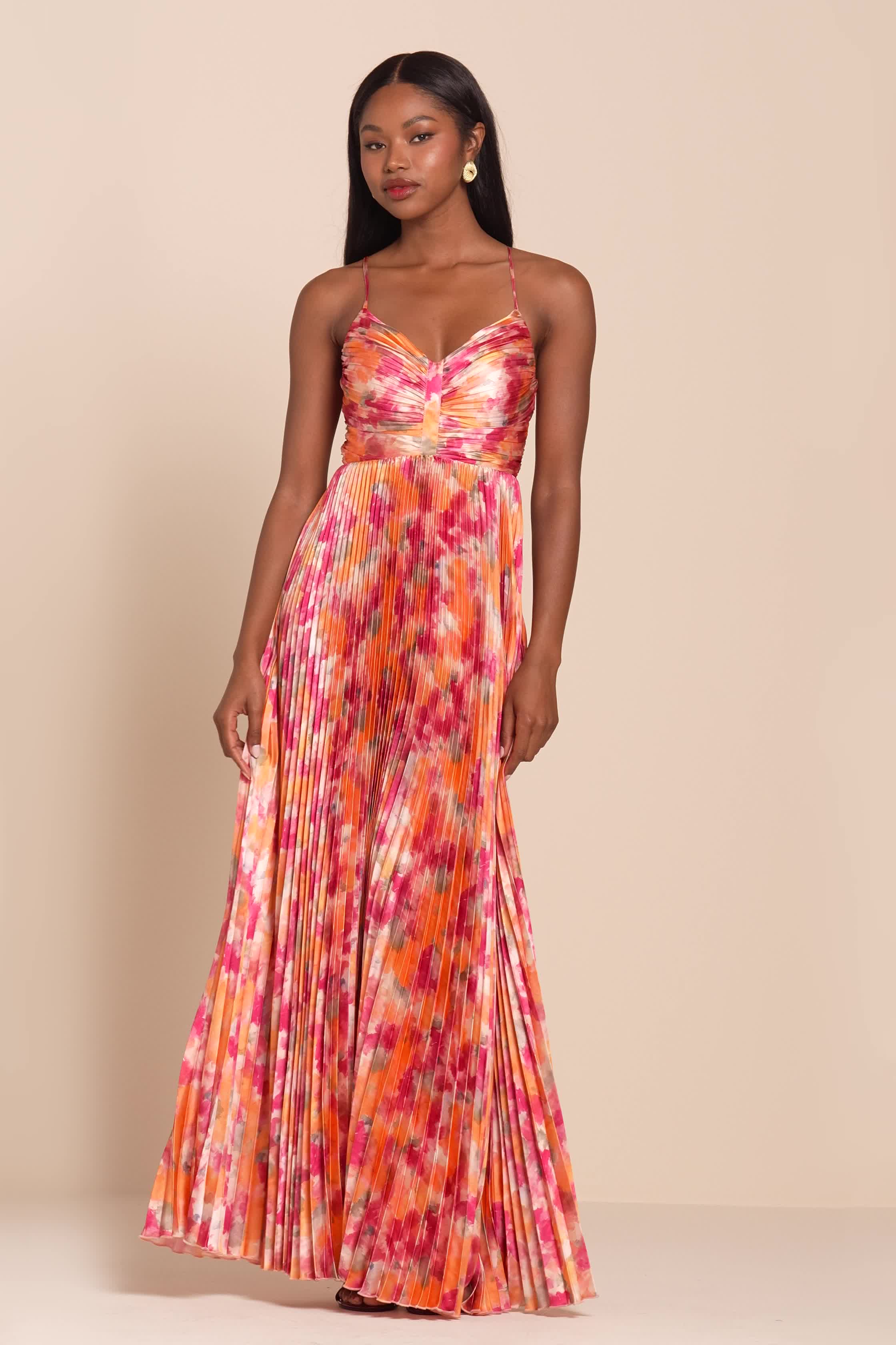 colorful floor length dress Lace-Up Multicolor Long Prom Dress with Sequin Flowers Rose Gold/Blush / 4 main image 0