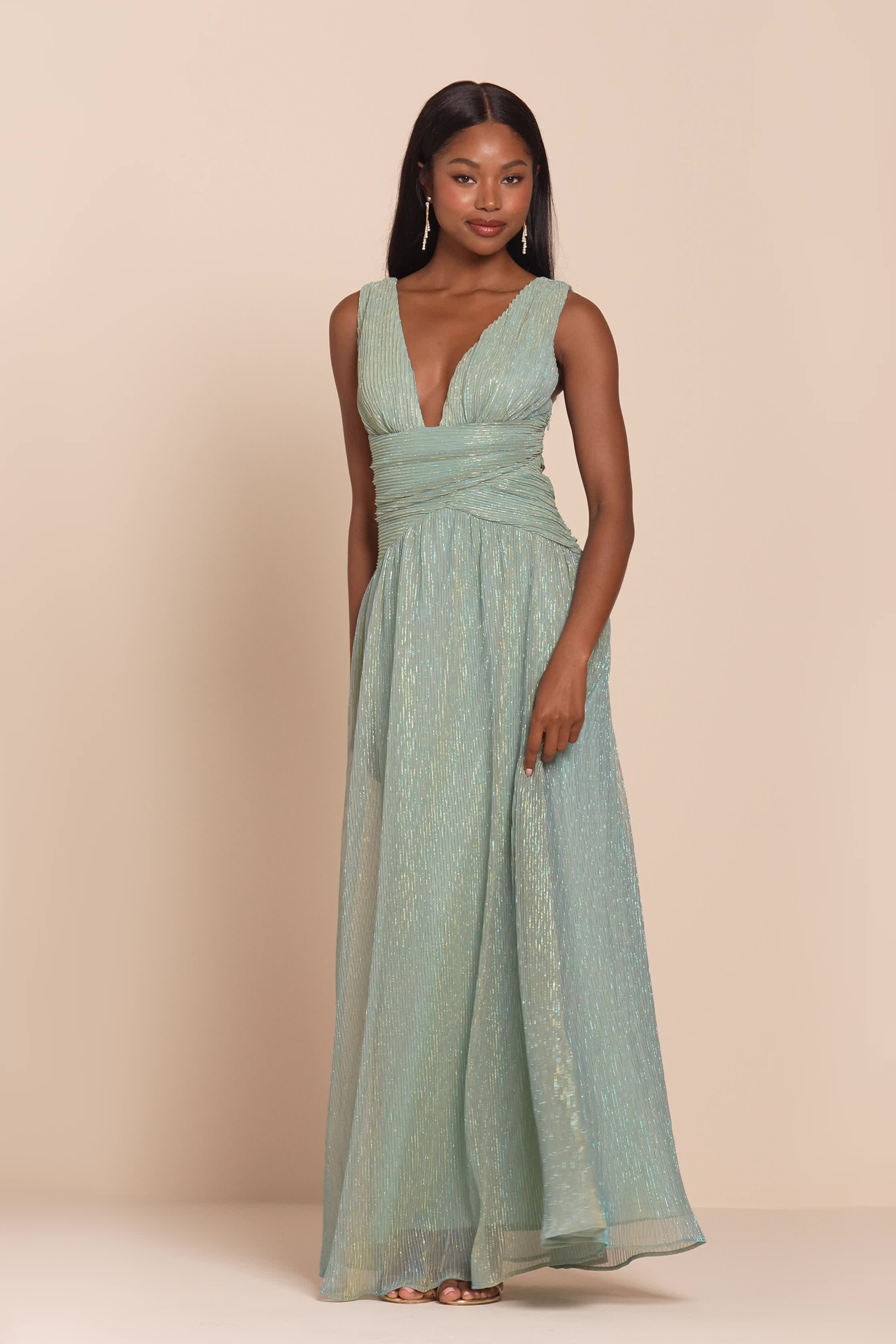 sage green bridal shower dress WEDTREND Women Sage Long Prom Dress with Slit Mermaid Spaghetti Straps  Lace-up Back Formal Dress main image 0