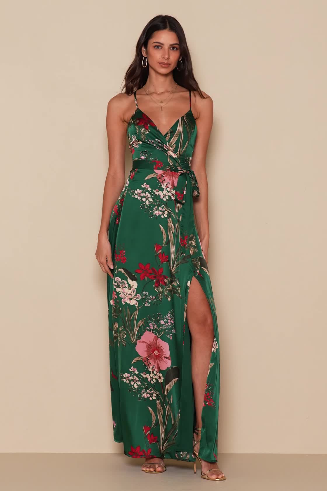 パーティードレス Green Floral Check-Print Ruffled Silk Gown Gucci Green Floral Check-Print Ruffled Silk-Crepe Gown IT40