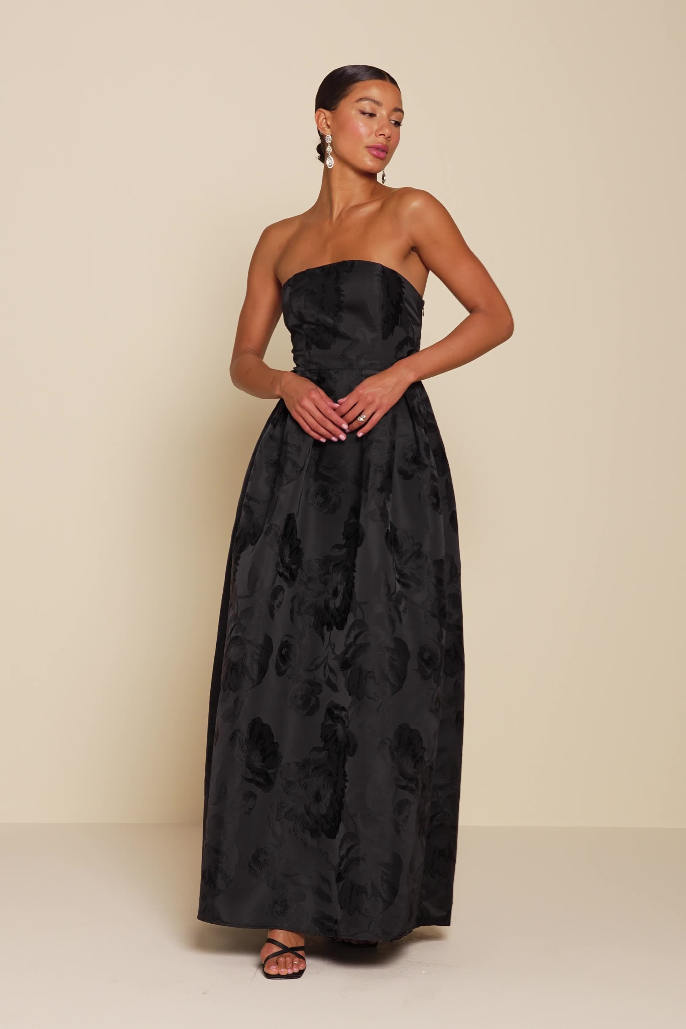 open lace back dress Aurella Strapless Maxi Dress