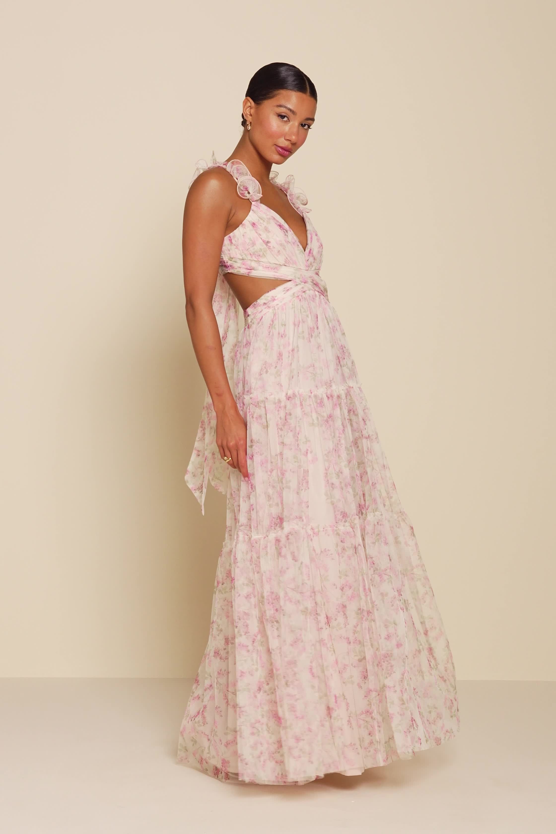Blush Floral Maxi Dress - Mesh Pleated Dress - Tie-Back Dress - Lulus