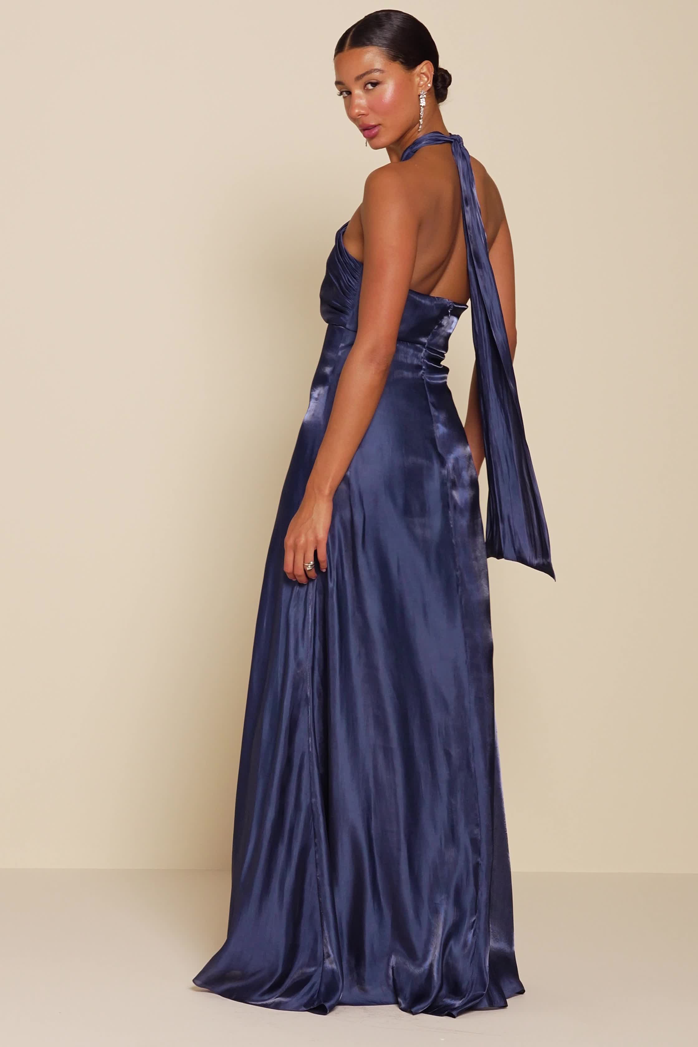 Blue Satin Maxi Dress - Halter Neck Maxi Dress - Cross-Front Maxi - Lulus Blue Satin Maxi Dress - Halter Neck Maxi Dress - Cross-Front Maxi - Lulus
