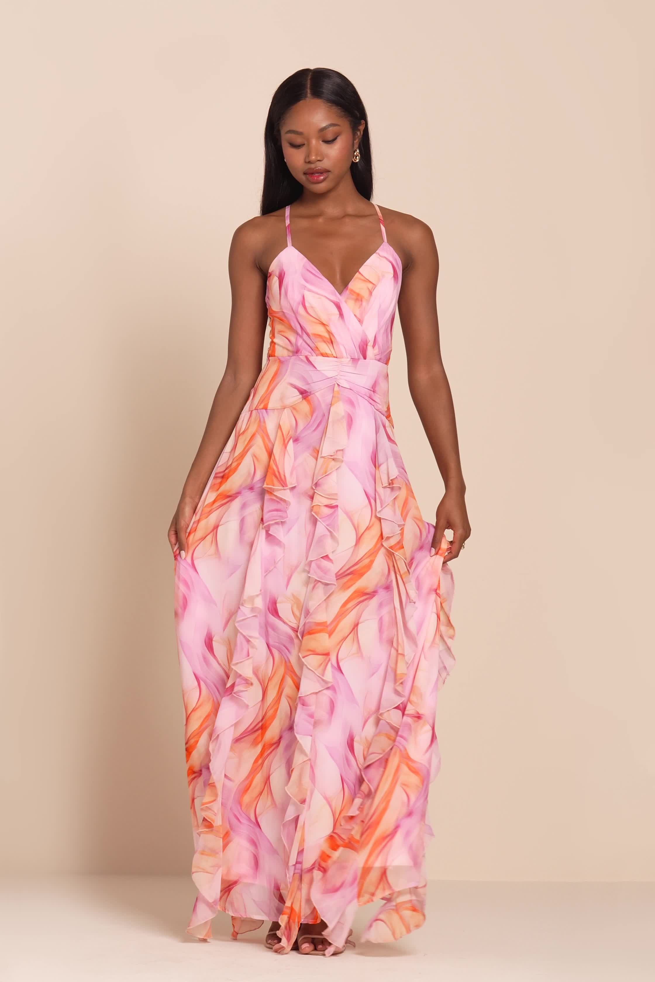 Red Maxi Dress - Ruffled Maxi Dress - Surplice Maxi Dress - Dress