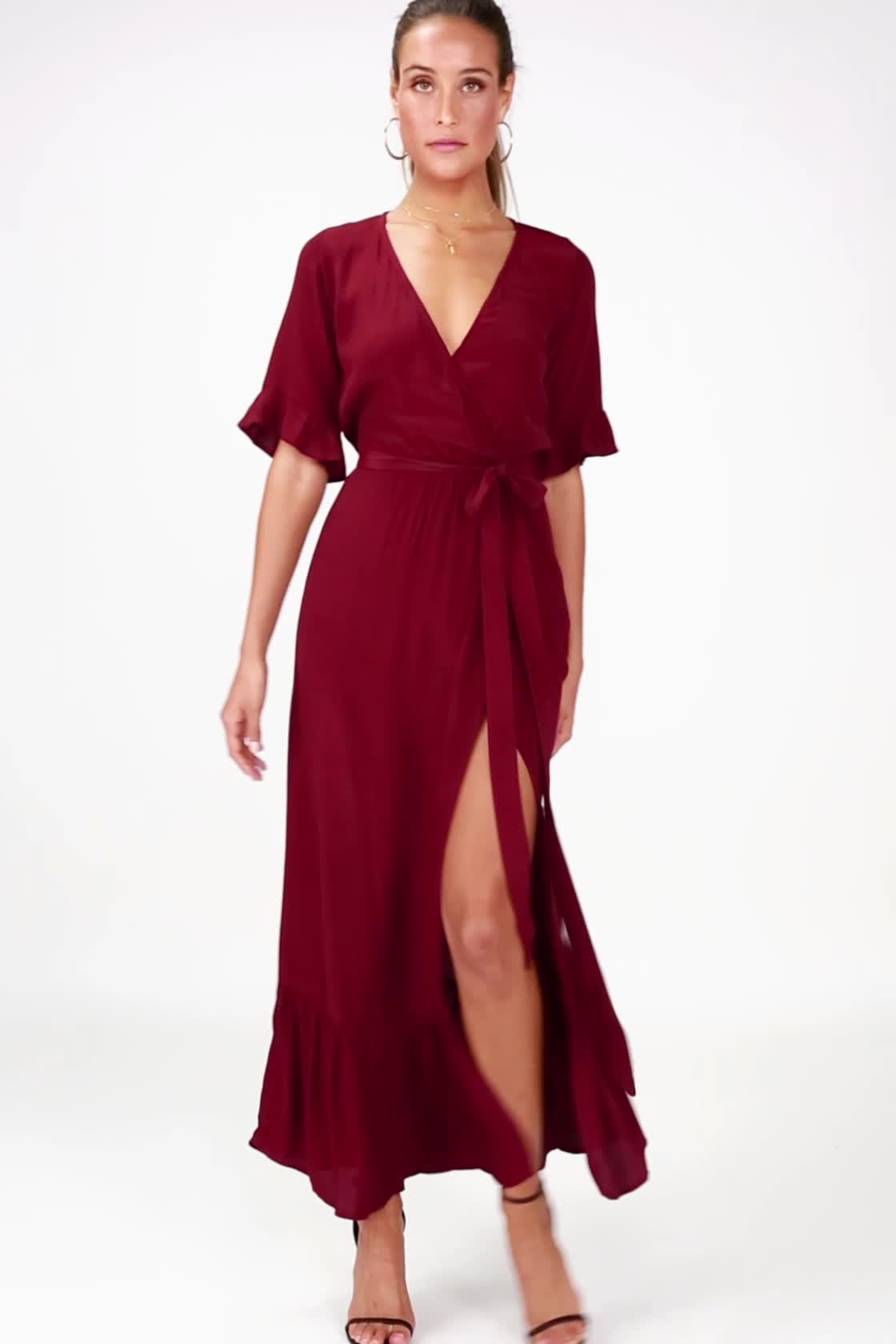 wine red wrap dress