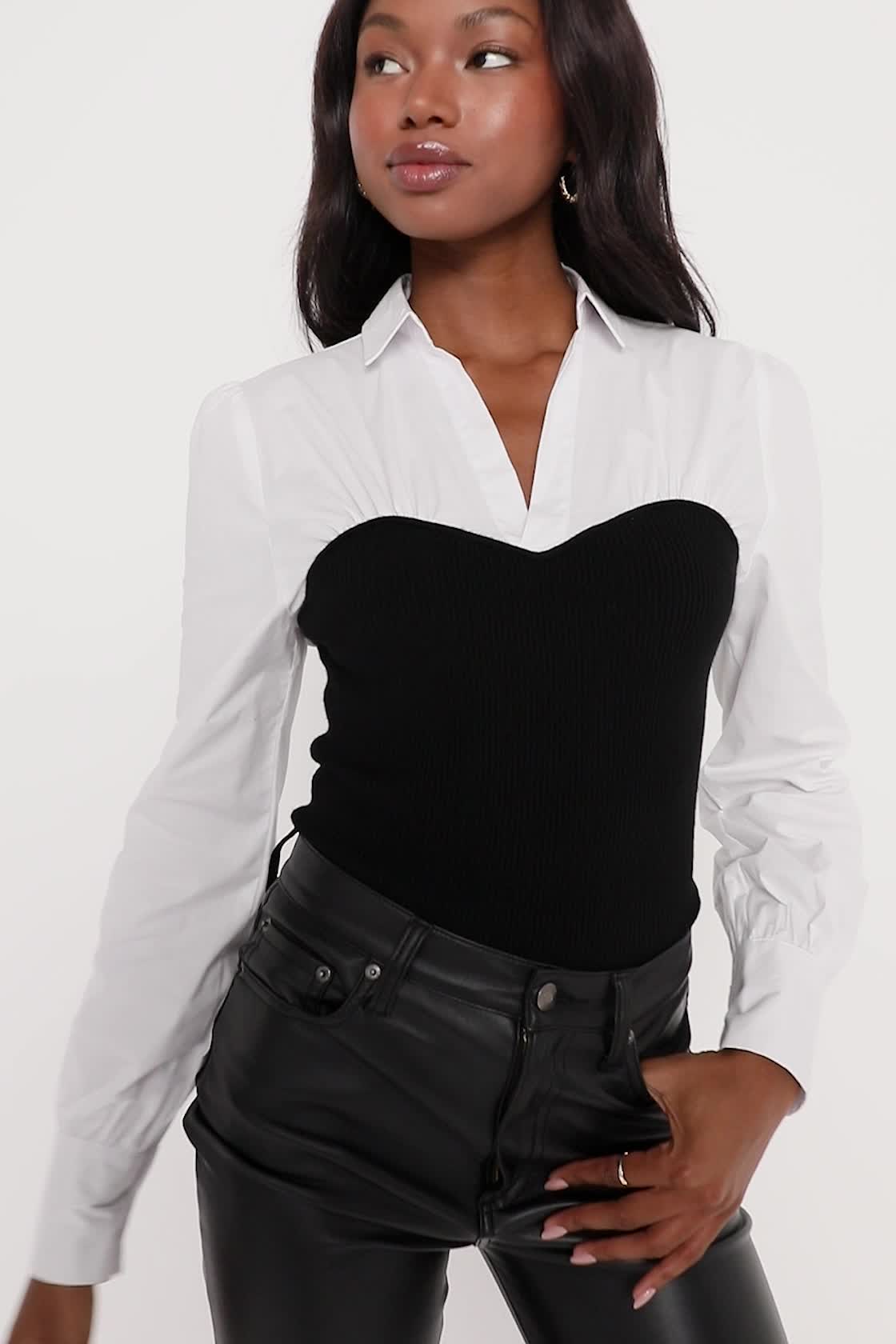 Black & White Top - Layered Sweater Top - Layered Button-Up Top - Lulus